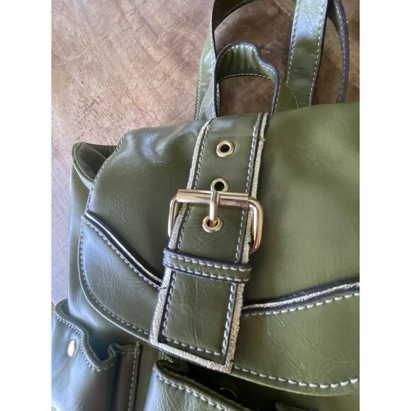 Backpack Mini Women’s Green Simulated Leather Gold Fittings Great Condition - Picture 5 of 11